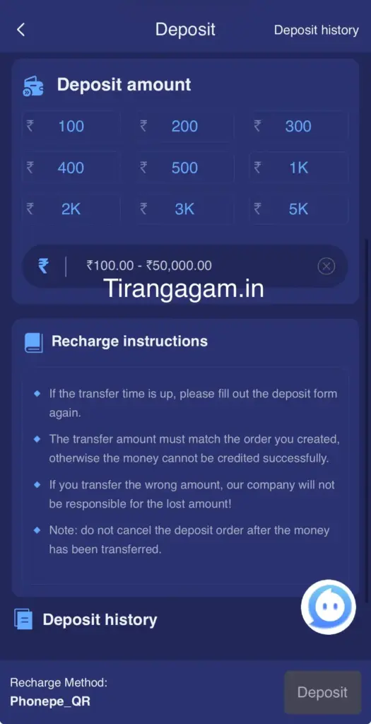 Tiranga Game deposit 2
